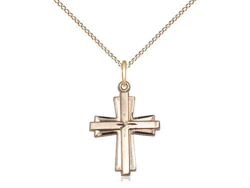 14kt Gold Filled Cross Pendant on a 18 inch Gold Filled Light Curb Chain - Unique Catholic Gifts