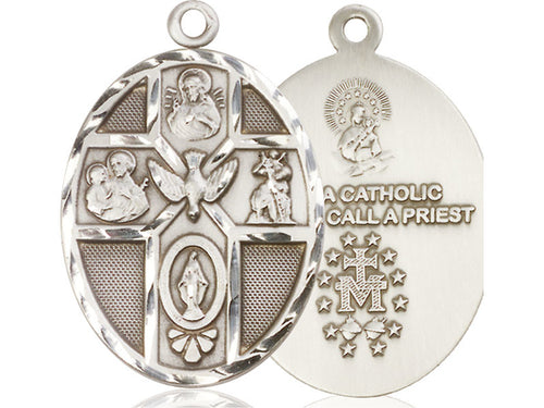 Sterling Silver 5-Way Holy Spirit Pendant on a 24 inch Light Rhodium Heavy Curb Chain - Unique Catholic Gifts