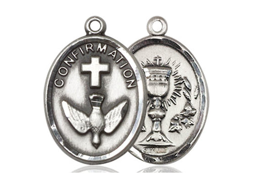 Two Sided Sterling Silver Confirmation / Chalice Medal Pendant on a 18 inch Sterling Silver Light Curb Chain - Unique Catholic Gifts