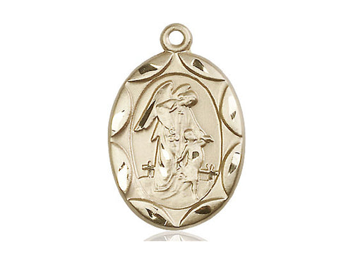14kt Gold Filled Guardian Angel Pendant on a 24 inch Gold Plate Heavy Curb Chain - Unique Catholic Gifts