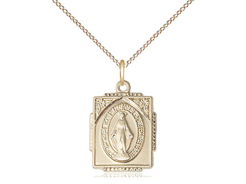 14kt Gold Filled Miraculous Pendant on a 18 inch Gold Filled Light Curb Chain - Unique Catholic Gifts