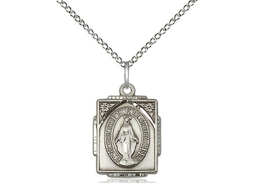 Sterling Silver Miraculous Pendant on a 18 inch Sterling Silver Light Curb Chain - Unique Catholic Gifts