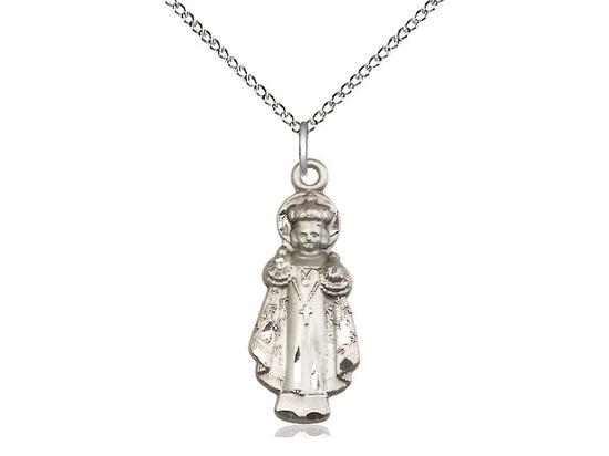 Sterling Silver Infant of Prague Pendant on a 18 inch Sterling Silver Light Curb Chain - Unique Catholic Gifts