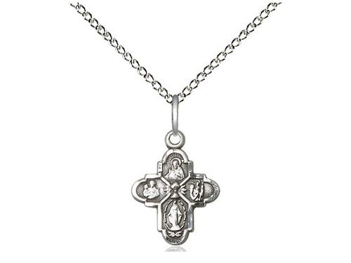 Sterling Silver 4-Way Chalice Pendant on a 18 inch Sterling Silver Light Curb Chain - Unique Catholic Gifts