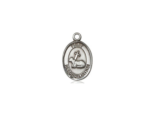 Sterling Silver First Reconciliation Pendant on a 24 inch Light Rhodium Heavy Curb Chain - Unique Catholic Gifts