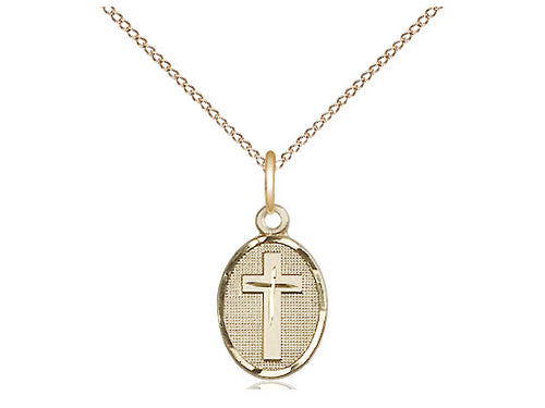 14kt Gold Filled Cross Pendant on a 18 inch Gold Filled Light Curb Chain - Unique Catholic Gifts