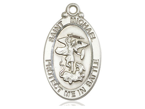Sterling Silver St Michael Guardian Angel Pendant on a 24 inch Light Rhodium Heavy Curb Chain - Unique Catholic Gifts