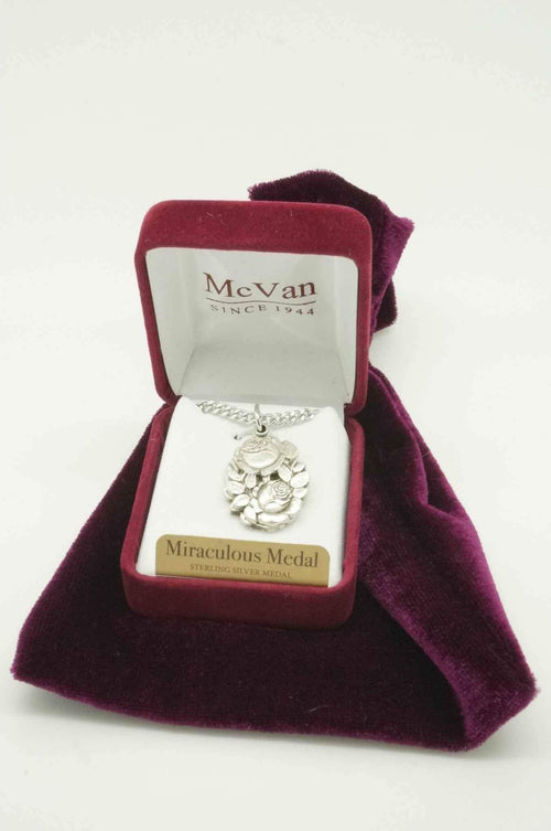 Silver Miraculous Medal-Two Part Slide with 24" chain and box
