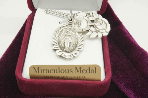 Silver Miraculous Medal-Two Part Slide with 24" chain and box