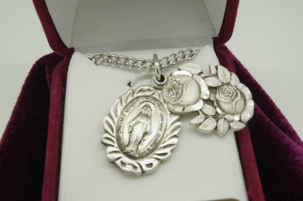 Silver Miraculous Medal-Two Part Slide with 24" chain and box