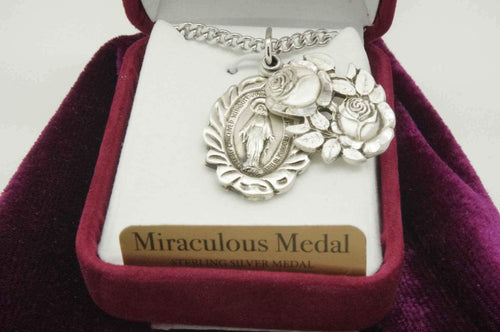Silver Miraculous Medal-Two Part Slide with 24" chain and box