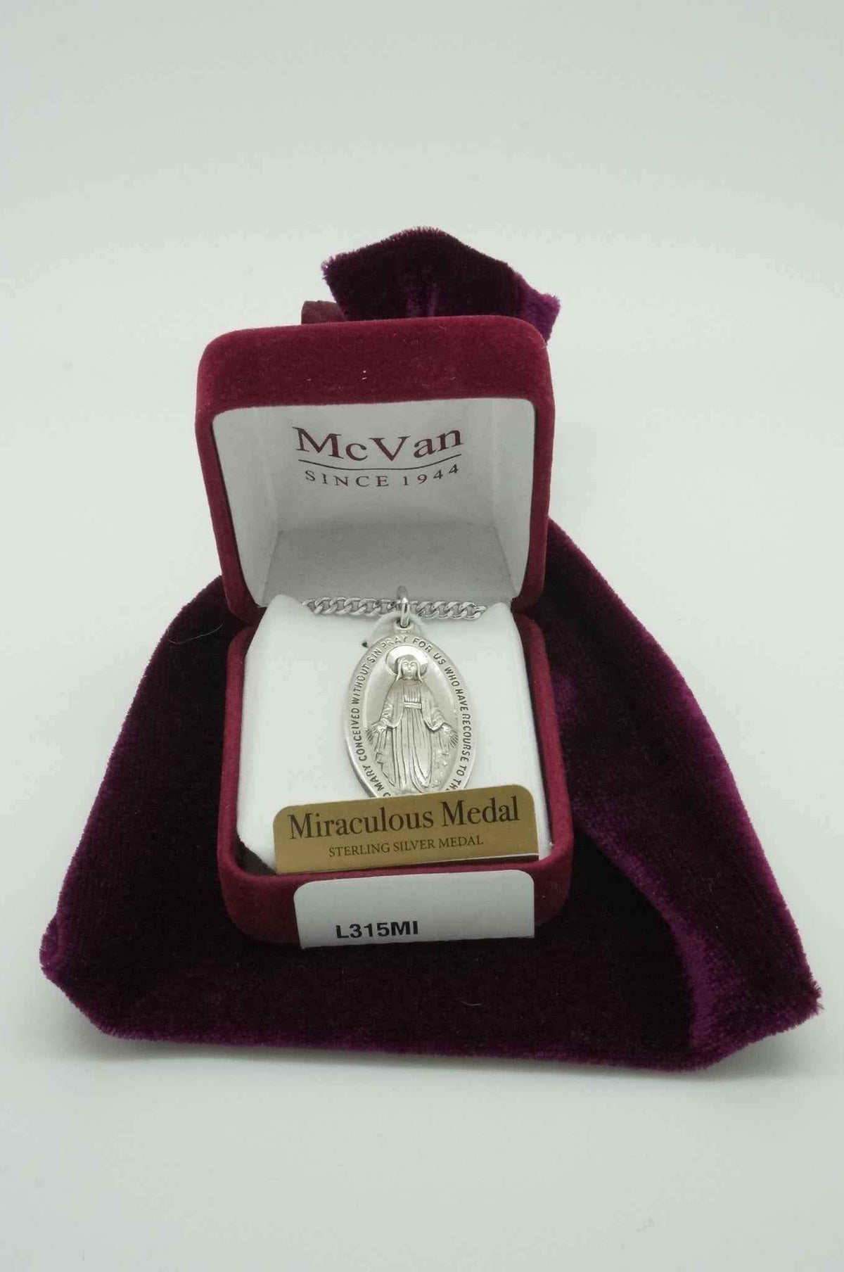 Silver Miraculous Medal 1 3/8" with 24" chain and box