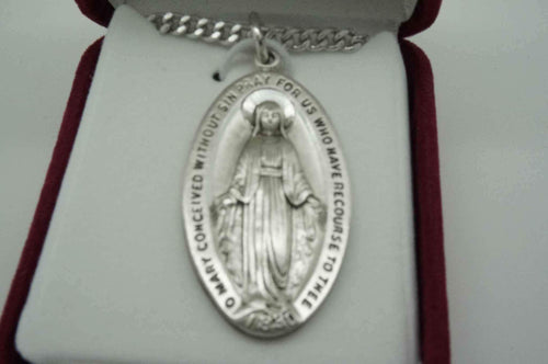 Silver Miraculous Medal 1 3/8" with 24" chain and box
