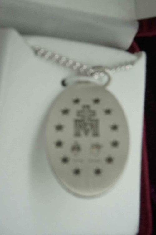 Silver Miraculous Medal 1-1/8" with 18" chain and box