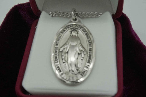 Sterling Silver Miraculous Medal 1 1/2" with 24" chain and box