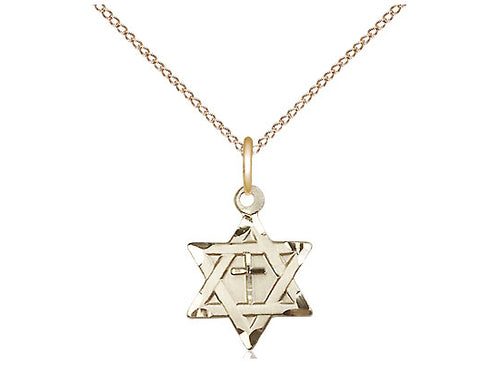 14kt Gold Filled Star of David w/ Cross Pendant on a 18 inch Gold Filled Light Curb Chain - Unique Catholic Gifts