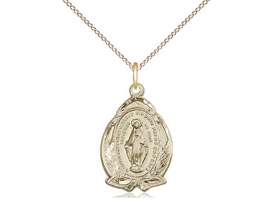 14kt Gold Filled Miraculous Pendant on a 18 inch Gold Filled Light Curb Chain - Unique Catholic Gifts