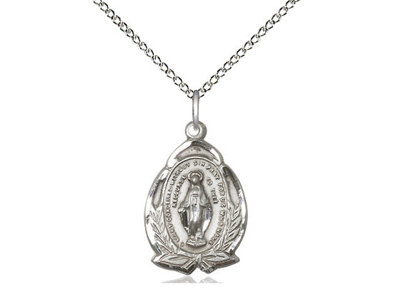 Sterling Silver Miraculous Pendant on a 18 inch Sterling Silver Light Curb Chain - Unique Catholic Gifts