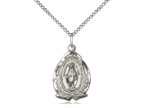 Sterling Silver Miraculous Pendant on a 18 inch Sterling Silver Light Curb Chain - Unique Catholic Gifts
