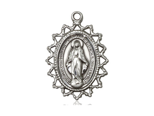 Sterling Silver Miraculous Pendant on a 18 inch Sterling Silver Light Curb Chain - Unique Catholic Gifts