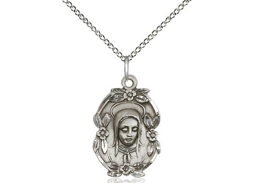 Sterling Silver Madonna Pendant on a 18 inch Sterling Silver Light Curb Chain - Unique Catholic Gifts