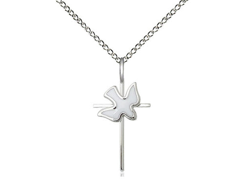 Sterling Silver Cross Holy Spirit Pendant on a 18 inch Sterling Silver Light Curb Chain - Unique Catholic Gifts