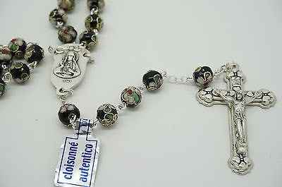 Authentic Black Cloisonne Rosary 22"  and Prayer