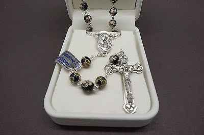Authentic Black Cloisonne Rosary 22"  and Prayer