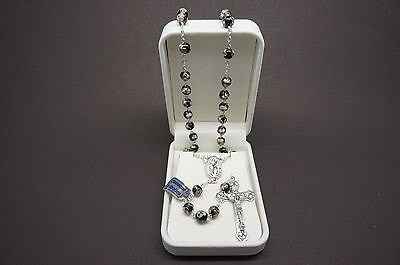 Authentic Black Cloisonne Rosary 22"  and Prayer