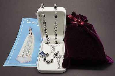 Authentic Black Cloisonne Rosary 22"  and Prayer