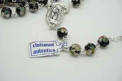 Authentic Black Cloisonne Rosary 22"  and Prayer
