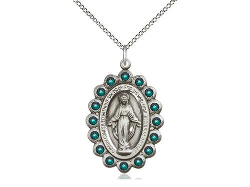 Sterling Silver Miraculous Pendant on a 18 inch Sterling Silver Light Curb Chain - Unique Catholic Gifts