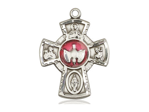 Sterling Silver 5-Way Pendant on a 24 inch Light Rhodium Heavy Curb Chain - Unique Catholic Gifts