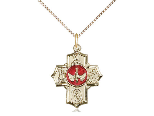 14kt Gold Filled 5-Way Pendant on a 18 inch Gold Filled Light Curb Chain - Unique Catholic Gifts