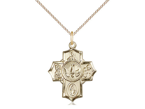 14kt Gold Filled 5-Way Pendant on a 18 inch Gold Filled Light Curb Chain - Unique Catholic Gifts