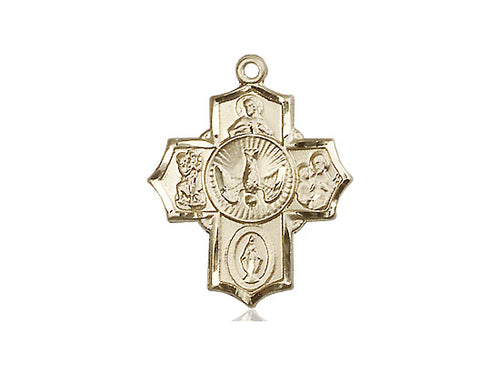 14kt Gold Filled 5-Way Pendant on a 18 inch Gold Filled Light Curb Chain - Unique Catholic Gifts