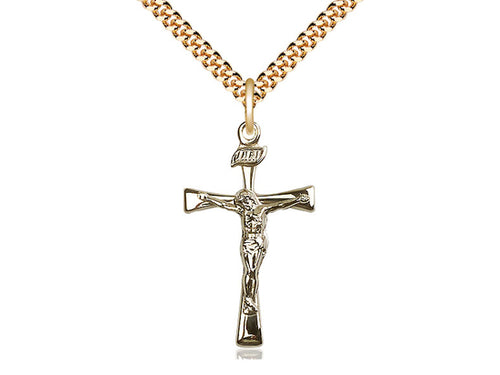 14kt Gold Filled Maltese Crucifix Pendant on a 24 inch Gold Plate Heavy Curb Chain - Unique Catholic Gifts