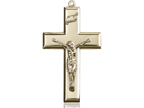 14kt Gold Filled Crucifix Pendant on a 24 inch Gold Plate Heavy Curb Chain - Unique Catholic Gifts