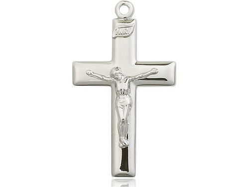 Sterling Silver Crucifix Pendant on a 24 inch Light Rhodium Heavy Curb Chain - Unique Catholic Gifts