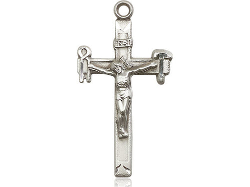 Sterling Silver Crucifix Pendant on a 24 inch Light Rhodium Heavy Curb Chain - Unique Catholic Gifts