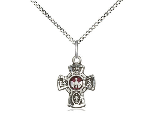Sterling Silver 5-Way Pendant on a 18 inch Sterling Silver Light Curb Chain - Unique Catholic Gifts