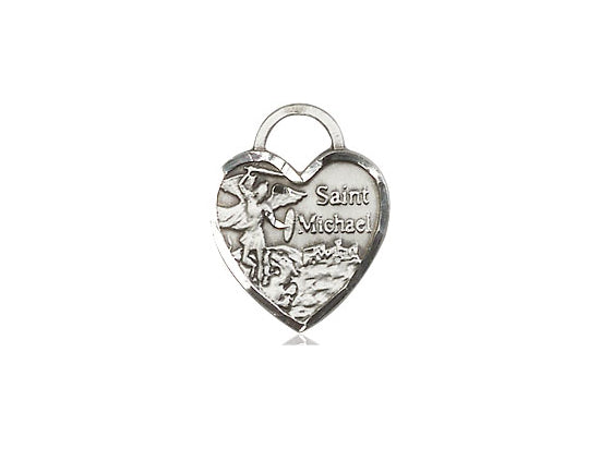Sterling Silver St Michael Heart Pendant on a 18 inch Sterling Silver Light Curb Chain - Unique Catholic Gifts
