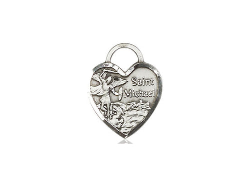 Sterling Silver St Michael Heart Pendant on a 18 inch Sterling Silver Light Curb Chain - Unique Catholic Gifts