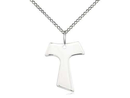 Sterling Silver Tau Cross Pendant on a 18 inch Sterling Silver Light Curb Chain - Unique Catholic Gifts