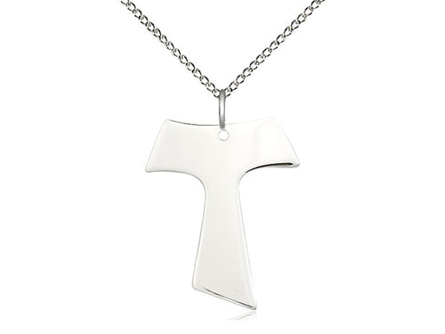 Sterling Silver Tau Cross Pendant on a 18 inch Sterling Silver Light Curb Chain - Unique Catholic Gifts