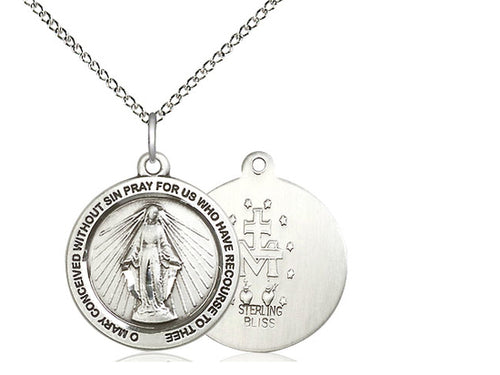 Sterling Silver Miraculous Pendant on a 18 inch Sterling Silver Light Curb Chain - Unique Catholic Gifts