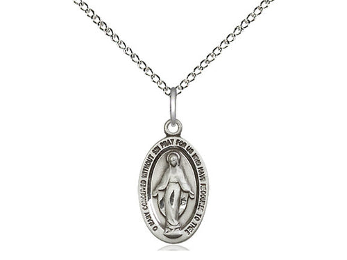 Sterling Silver Miraculous Pendant on a 18 inch Sterling Silver Light Curb Chain - Unique Catholic Gifts