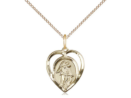 14kt Gold Filled Guardian Angel Pendant on a 18 inch Gold Filled Light Curb Chain - Unique Catholic Gifts