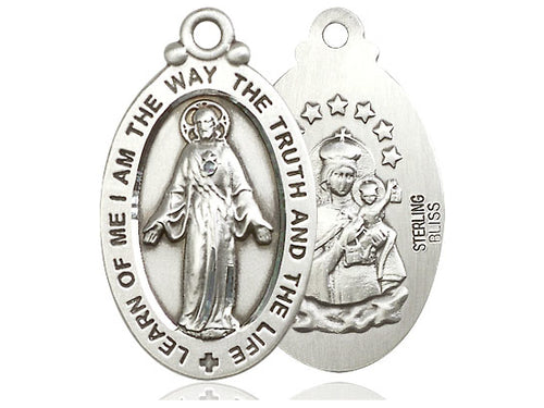 Sterling Silver Scapular Pendant on a 24 inch Light Rhodium Heavy Curb Chain - Unique Catholic Gifts