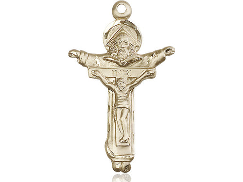 14kt Gold Filled Trinity Crucifix Pendant on a 24 inch Gold Plate Heavy Curb Chain - Unique Catholic Gifts